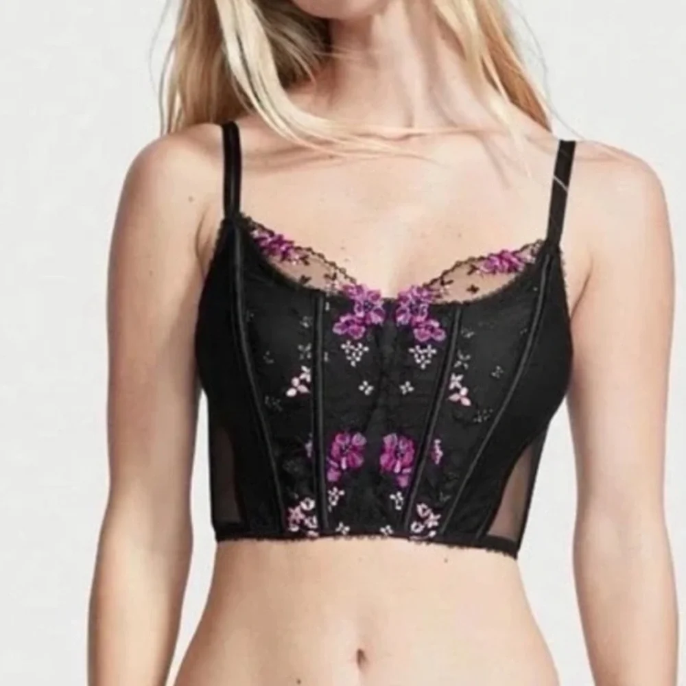 Victorias Secret Very Sexy Unlined Black Floral Corset - Picture 3 of 8